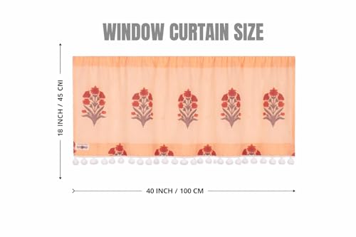 Image of Ravaiyaa - Attitude is everything Hand Printed Half Window Kitchen Curtain 100% Cotton Short Drapery Valance Curtain 40 inch X 18 inch Inch (Peach Floral)