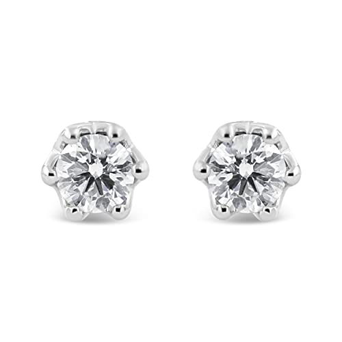 14K White Gold 1/2 Cttw Round Diamond Crown Stud Earring (I-J Color, I1-I2 Clarity)