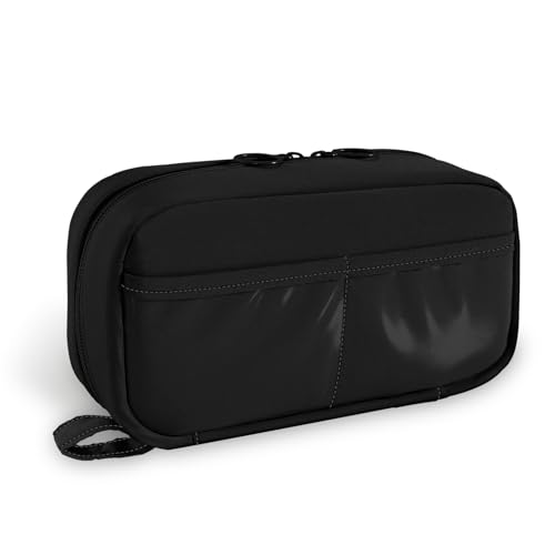 FINPAC Pennenetui, etui met 3 vakken, grote capaciteit opvouwbaar, 165 graden, organizer met dubbele ritssluiting voor school en kantoor, draagbaar ontwerp, veelzijdig inzetbaar,, Zwart, Tas