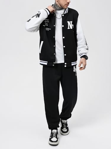 SOLY HUX Men's Tracksuit 2 Piece Outfits Color Block Letter Graphic Long Sleeve Varsity Jacket and Pants Set4