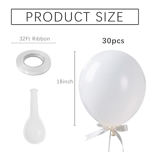 Image of White Balloons Birthday Decorations 30 Pack 18 inch Round Wedding Ballons for White Themed Wedding Graduation Birthday Party Backdrop 4th of July Decorations Independence Day