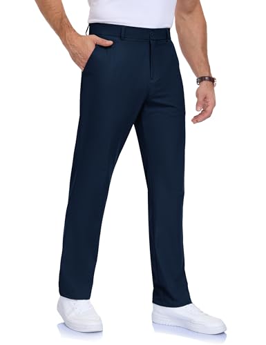 Zoofly Mens Dress Pants Golf Stretch Quick Dry Lightweight Office Casual Pants Navy 32W/32L