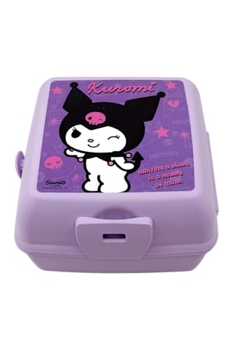 Kuromi Temalı Lisanslı 4 Bölmeli Plastik Çocuk Beslenme Kutusu, Kaşık ve Çatallı (Lila-2)