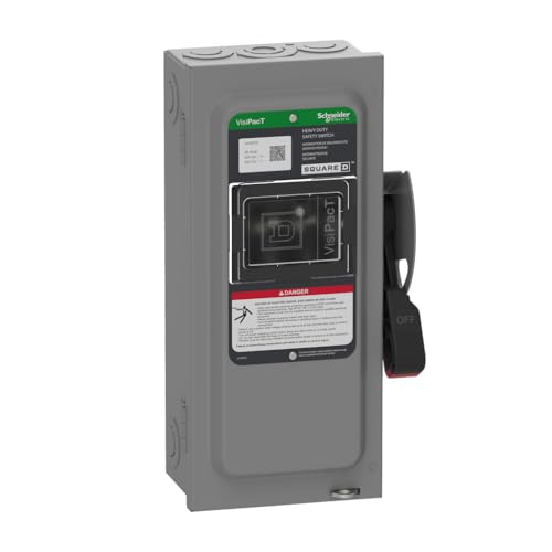 Square D by Schneider Electric VH361N VisiPact Heavy Duty Safety Switch with Viewing Window and Red (On) and Black (Off) Indicators, Fusible 3 Pole, 30A, 600VAC/600VDC, Type 1