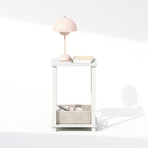 Image of Furinno Simplistic Night Stand, 2-Tier Small Nightstand with Open Shelf, Toolless Assembly Bedside Table, End Table, Side Table, for Bedroom, Closet, Dorm, White