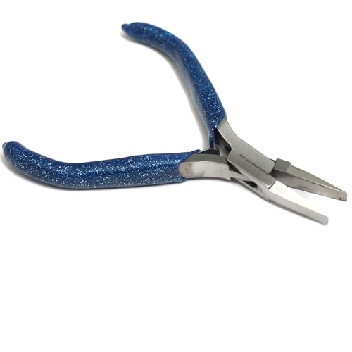 Image of Beadsnfashion Steel Jewellery Making Flat Nose Plier (5 Inch) - Professional Stainless Steel Jewellery Making Tool with Blue Grips Handle for Bending & Shaping Sharp Angles and Detailed Craft Work