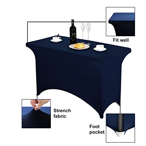 Image of FORLIFE 2Pack Spandex Table Covers,Fitted Tablecloth for Rectangular Tables, Stretch Patio Table Covers, Universal Spandex Table Cover for Wedding, Banquet, Party (4ft, Navy)