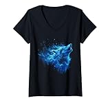 Photo Gallery donna galaxy lupo ululante grafica elettrico blu lupo maglietta con collo a v Photo Gallery donna galaxy lupo ululante grafica elettrico blu lupo maglietta con collo a v