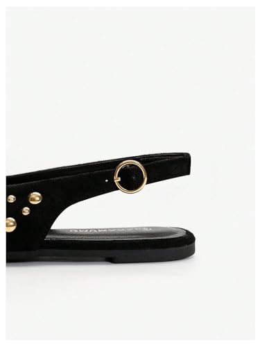 Women's Studded Slingback Flats Closed Toe Low Heel Ballet Flats Casual Party Cap Toe Dressy Shoes4