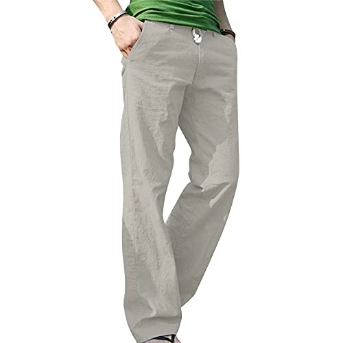 FORUU Mens Linen Pants 2021 Fall Winter Casual Lace-up Pocket Mens Joggers Solid Cotton Hemp Plus Size Trousers Loose Sweatpants Pajama Pants for Men Chino Pants for Men Sport Pants Stylish Pants