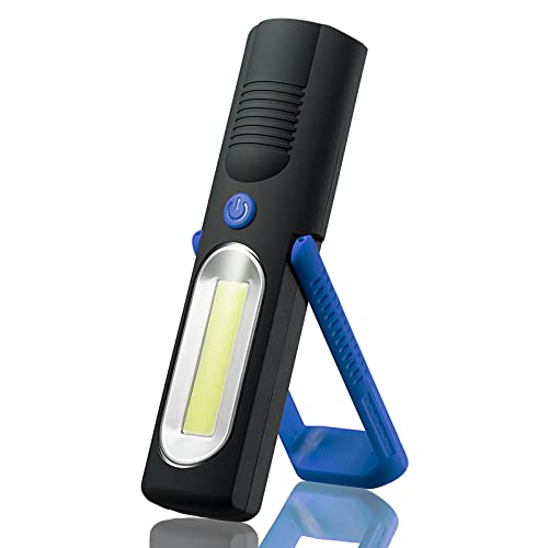 LED + COB potente luz de trabajo, soporte giratorio de 180°, base magnética, soporte de carga USB, fácil de usar en múltiples entornos (azul) Cover