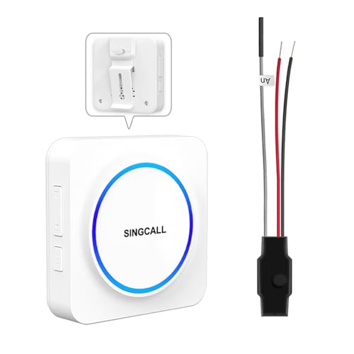 SINGCALL Funksignal Weiterleitung Funk-Türklingel Erweiterungs Set für bestehende Klingelanlagen, 32 Melodien & 0-100 dB Lautstärke für Zuhause/Garage/Wohnung, 1 tragbarer Empfänger + 1 Funkkonverter
