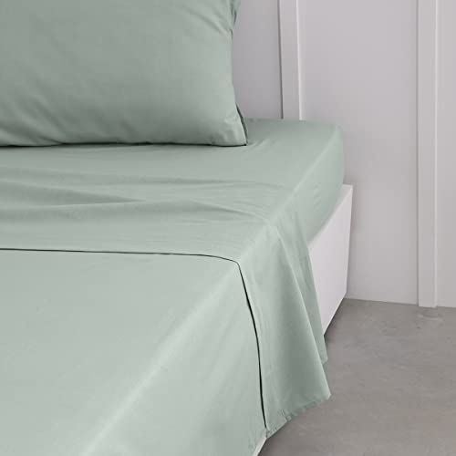 Today Essential - Drap Plat 2 Personnes 240X300 cm Coton Uni Vert, Reine
