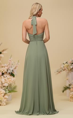 Sevintage Bridesmaid Dresses for Women 2025 Long Halter Chiffon Pleated A-Line Formal Party Gowns2