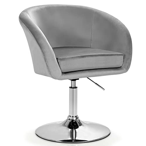 Grey Modern Velvet Chair Bar Stools Vanity Chair Office Chair Accent Chair Makeup Seat Ergonomic Design Height Adjustable Solid Premium Gas Lift 360 Degree Swivel Design Heavy Duty Metal Base