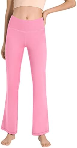 Jinhiteam Girls Athletic Leggings Size 8-9 Years Old Solid Pink Full Length Flare Yoga Pants for Children Ballet Gymnastics