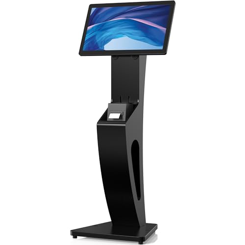 CTA Sleek Floor Stand Kiosk for Monitors – Floor Stand with Printer Slot 15" to 32" up to 60lbs - for Check-in & POS Stations & More - Black (ADD-LDSLEEK)