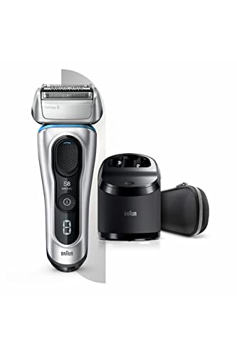 Braun Series 8 8390cc Next Generation Electric Shaver, Clean&Charge Station, Fabric Case, Silver