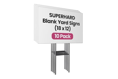 PartyPrints 10 Pack 18 x 12 White Blank Yard Signs with Metal Stakes Waterproof Corrugated Plastic Signs for Rent Sale Party Birthdays DIY Event Advertising Garden Lawn Signs for Outside