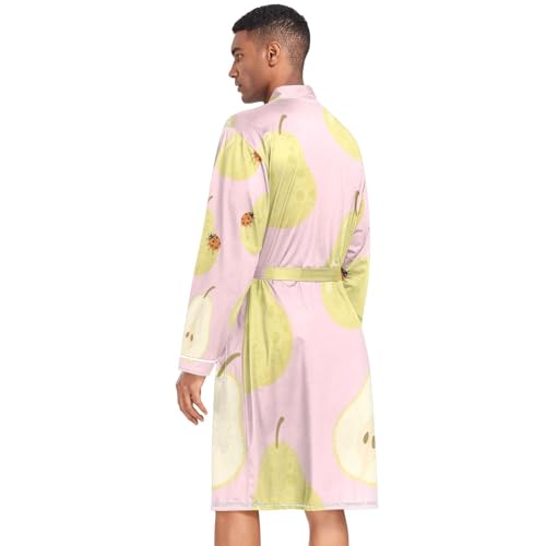 OTVEE Pear and Ladybug Patterns Mens Night-Robe Lightweight Soft Bathrobe Sleepwear with Pockets2