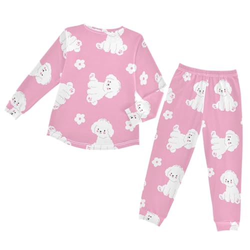 Cute Dogs Pink Soft Pajama Set for All Seasons,Breathable Pjs Long Sleeve Sleepwear,Comfy Loungewear 2 Piece Underwear Set 3T2