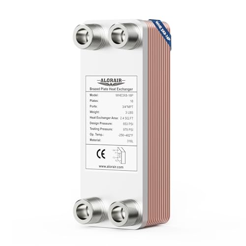 ALORAIR 3"x8" 16 Plates Heat Exchanger with 3/4" MPT Port,316L Stainless Steel Water to Water Brazed Plate Heat Exchanger for Floor Heating, Water Heating, Commercial and Industrial Refrigeration