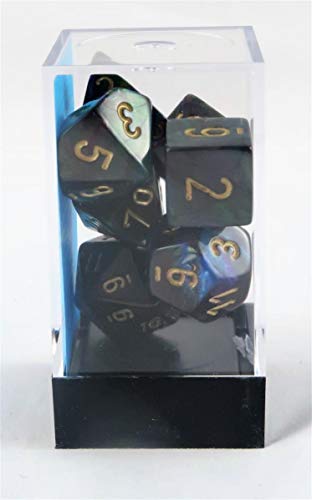 Chessex 27499 Polyhedral Dice, Lustrous Shadow with Gold 7-Die Set CHX, Multicolor