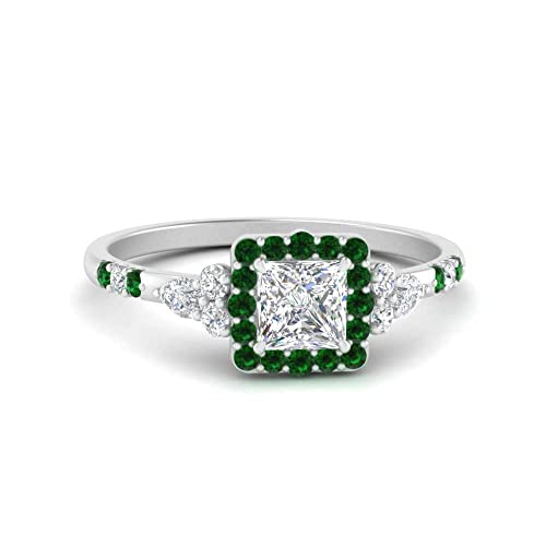 Image of Choose Your Color 925 Sterling Silver Princess Shape Petite Engagement Rings Halo Edwardian Engagement Ring Everyday Wedding Jewelry Handmade Gifts for Wife : US Size 4 to 12