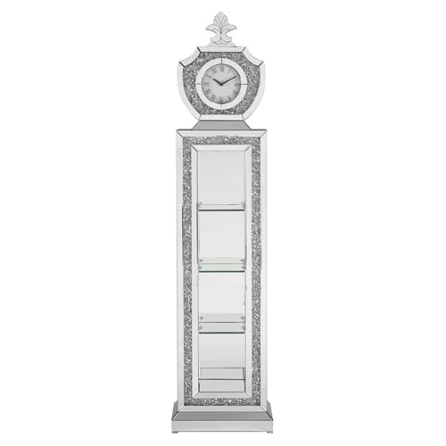 Acme Noralie Wood Frame Grandfather Clock with LED in Mirrored and Faux Diamonds - Thumbnail 3