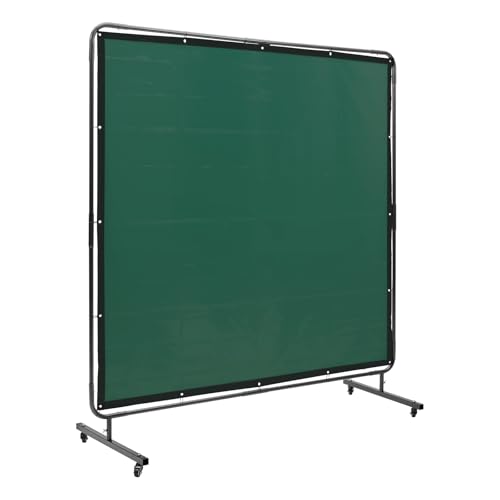 Happybuy 6' x 6' Welding Screen with Frame, Flame-Resistant Vinyl Curtain, Welding Protection on 4 Lockable Swivel Wheels, Moveable & Professional for Workshop/Industrial, Green