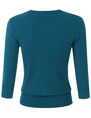 Image of Women's 3 /4 Sleeve Crew Neck Button Down Stretch Knit Cardigan Sweater (S-3XL)