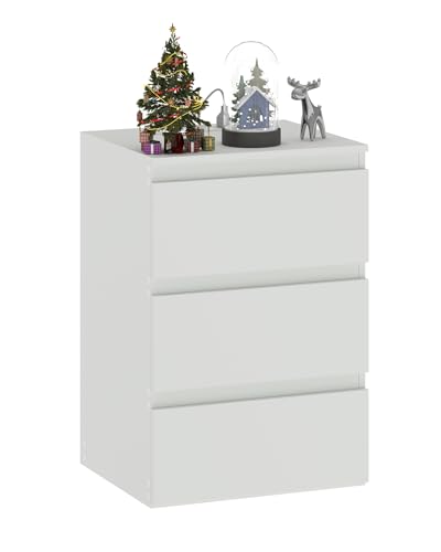 Amveya Mesita de noche blanca con cajones y enchufes, mesita de noche moderna para dormitorio con enchufes