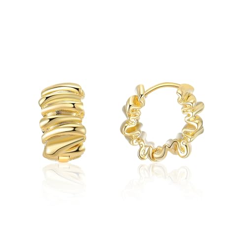Women's Hoop Earrings, Trendy Twisted Rope Chunky Gold Plated Hoop Cuff Lightweight Hypoallergenic Statement Earrings Daily Matching Jewelry Gifts
