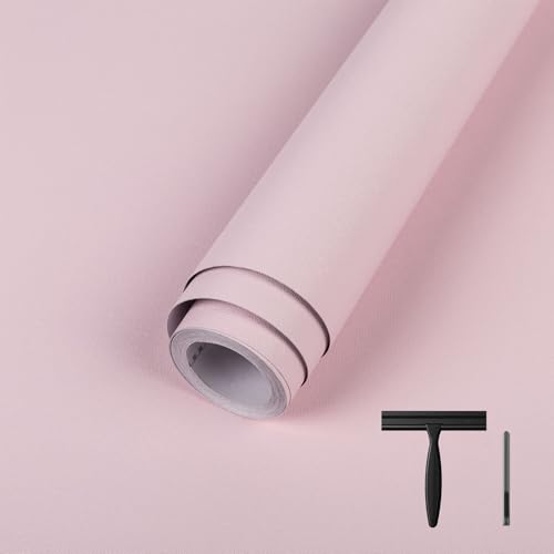 Abyssaly Pink Wallpaper Peel and Stick Contact Paper for Cabinets and Drawers Removable Self Adhesive Thicken Pink Wall Covering for Bedroom with Scraper, Paper Cutter 17.7