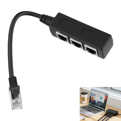 Ethernet Splitter RJ45, Divisor RJ45 1 Macho 3 Hembras, Adaptador de Red RJ45 8P8C, Duplicador Cable Ethernet para Cat5 Cat5e Cat6 Cat7, Extensión de Red para Compartir Conexión por Turnos sin Router