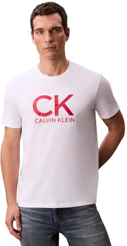 Calvin Klein T-Shirt Manches Courtes Homme Graphic Tee Col Ras-du-Cou, Blanc (Brilliant White), L