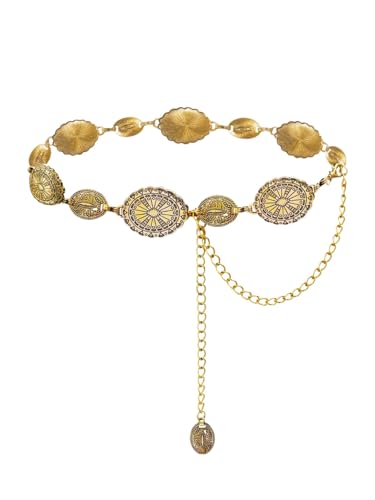 GORGLITTER Women's Western Metal Concho Belts Vintage Cowgirl Boho Chain Belts for Dresses Jeans