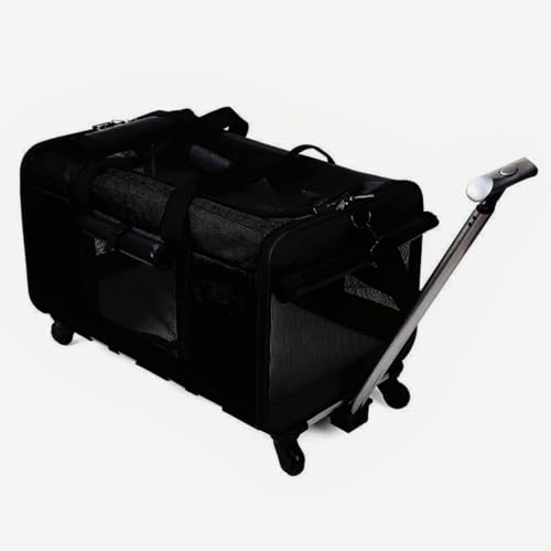 ペット用キャリーバッグ, キャスター付き, 60x39x44cm, 折りたたみ可能, 大型犬・猫用, グレー (ブラック)