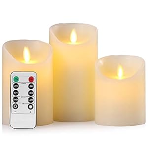 Aku Tonpa Flameless Candles Battery Operated Pillar Real Wax Flickering Moving Wick Electric LED Candle Set with Remote…