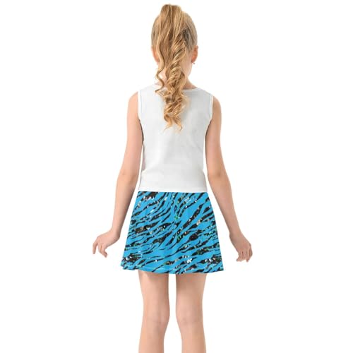 Girls Athletic Skirt 3-12 Years High Waist Tennis Skirts Blue Zebra Print for Kids Golf Running Dance Skort4