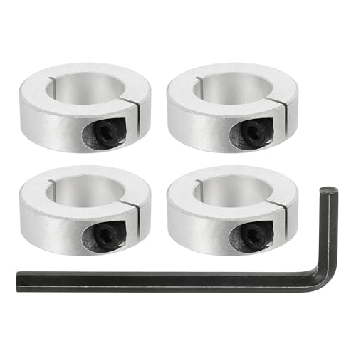 MECCANIXITY Bore 28 mm Single Split Shaft Collar 48 mm OD 15 mm Thickness Aluminum Alloy Locking Collar Clamp Style with Set Screw & Hex Wrench for Machine Tools Industry (Silver, Pack of 4)