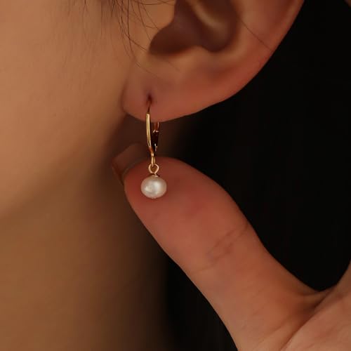 Image of Freshwater Pearl Stud Earrings for Women - Hypoallergenic 925 Silver Plated With 14k Gold Genuine Round White Pearls Elegant Gift for Her