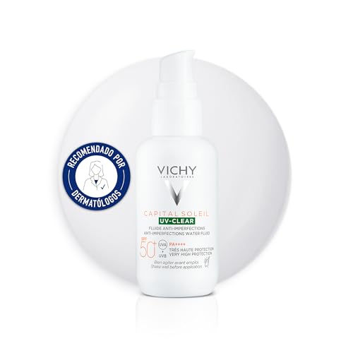 Vichy Líquido Fotoprotector de Uso Diario, Pieles Grasas O con Tendencia Acneica, Fotoprotección Spf50+ Contra Rayos Uvb y Uva, Clear, Capital Soleil