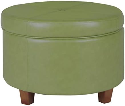 HomePop Round Leatherette Storage Ottoman with Lid, Moss Green Large