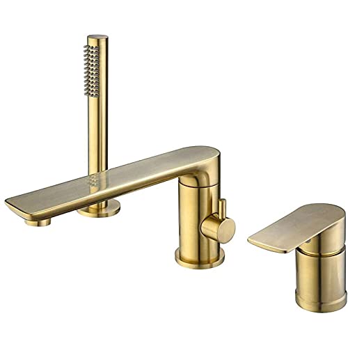 Robinet de baignoire romaine en laiton or brossé luxe à 3 trous