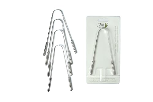 Image of Fibres India Steel Tongue Cleaner, Kids & Adults, Double Hand, Pack of 4 | Ergonomic Handle, Effectively Combats Bad Breath, Enhances Oral Hygiene, Natural Steel Tongue Scraper, Improved Oral Health