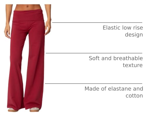 Image of Lounge Yoga Pants for Women Fold Over Low Waist Wide Leg Bell Bottoms | Y2K Foldover Pants, Flare Leggings, Low Rise Yoga Sweatpants