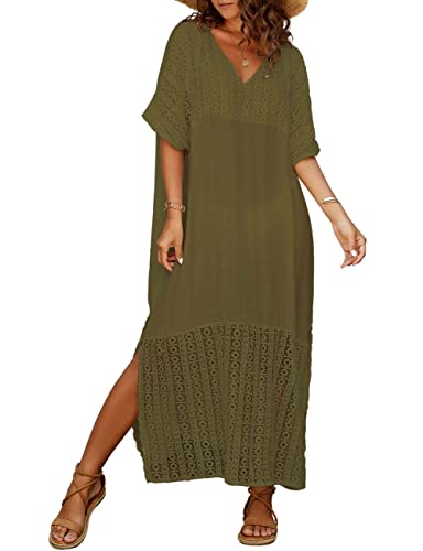 Bsubseach Femmes Caftan Robe Maillot de Bain Cover Ups Plage Caftan Robes Maillot de Bain Coverup Armée Verte Cover
