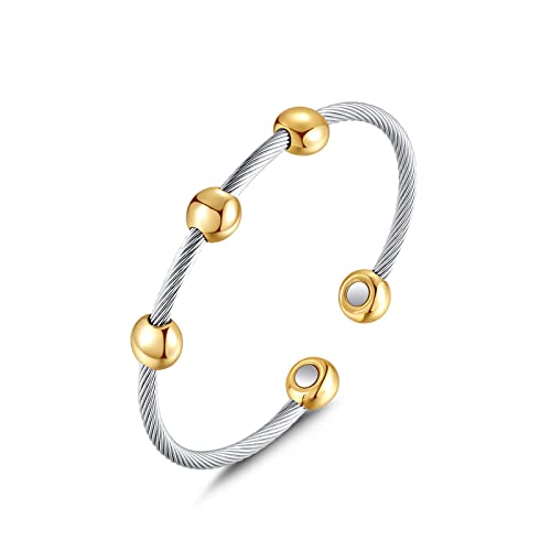 Tiyad Twisted Cable Wire Bangle Bracelets Love Heart Cuff Bracelet Adjustable Stainless Steel Bracelet Bangles Designer Inspired Elegant Jewelry For Women, Teens, Girls (Two-Tone) #TOP2