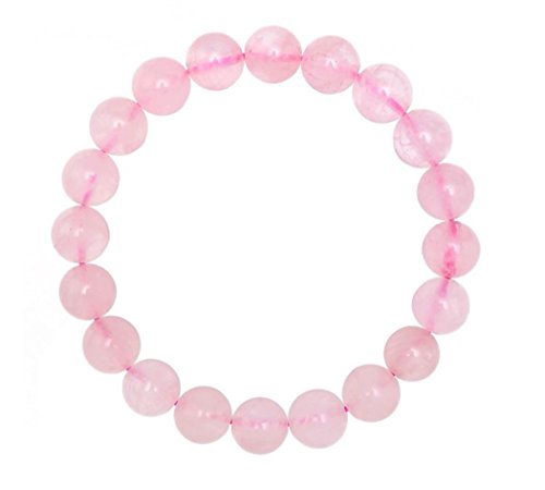 Natural Rose Quartz Gemstone Bracelet 7 inch Stretchy Chakra Gems Stones Healing Crystal Birthday Gift (Unisex) GB8-9